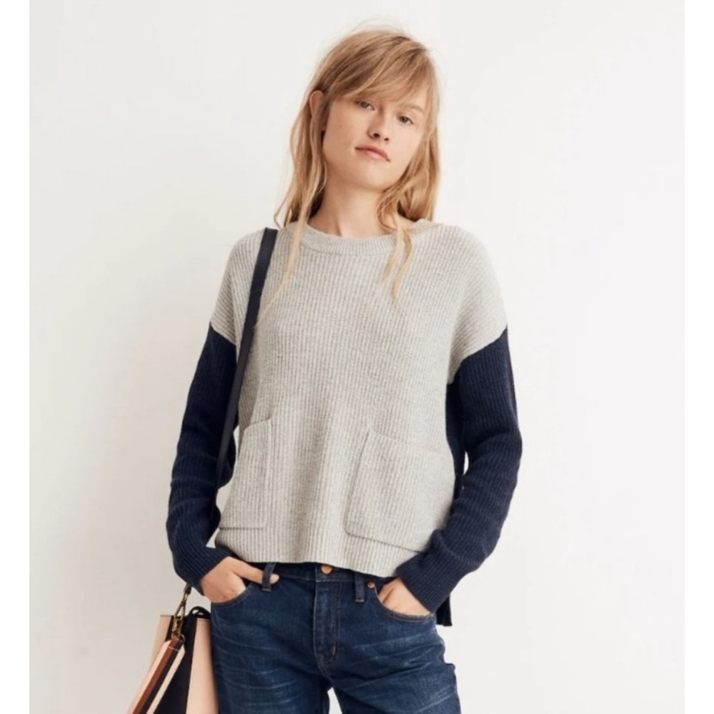Madewell navy and grey color block sweater